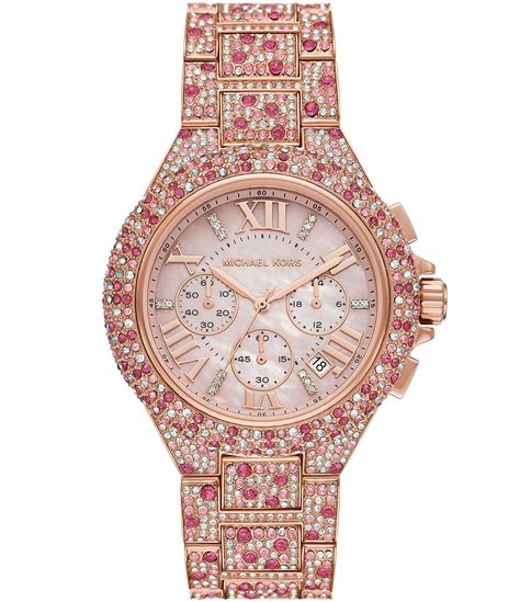 michael kors camille rose golden stainless steel chronograph ladies watch|camille rose gold tone watch.